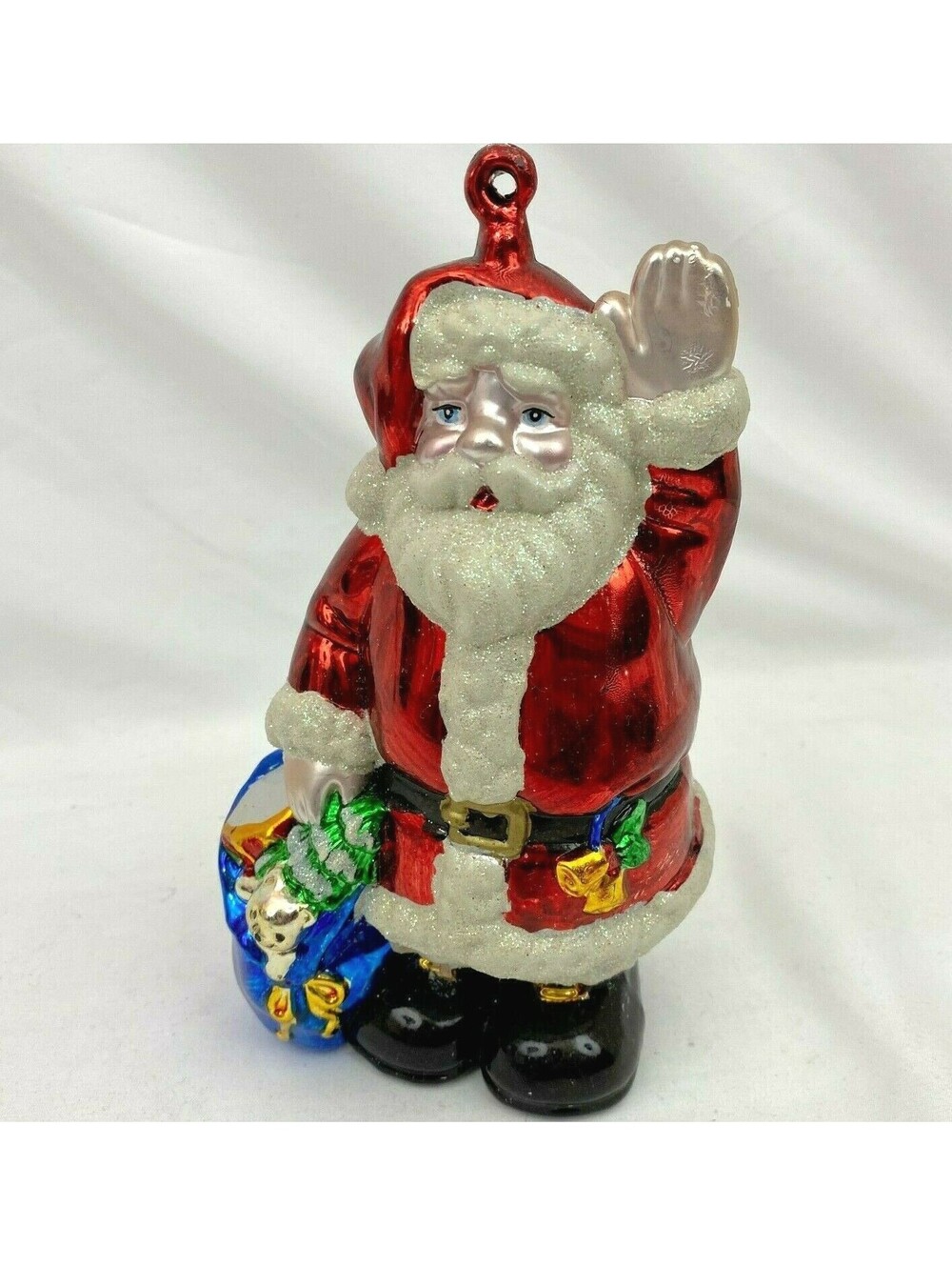 Vintage Painted Metallic Shiny Red Santa Claus Christmas Tree Ornament 7"